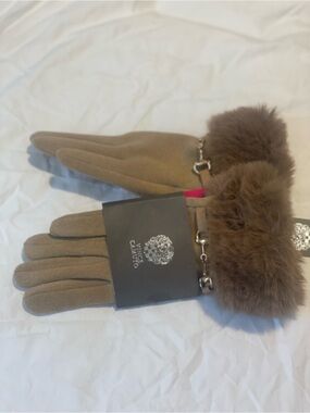 Vince Camuto Brown Faux Fur Cuff Suede Gloves